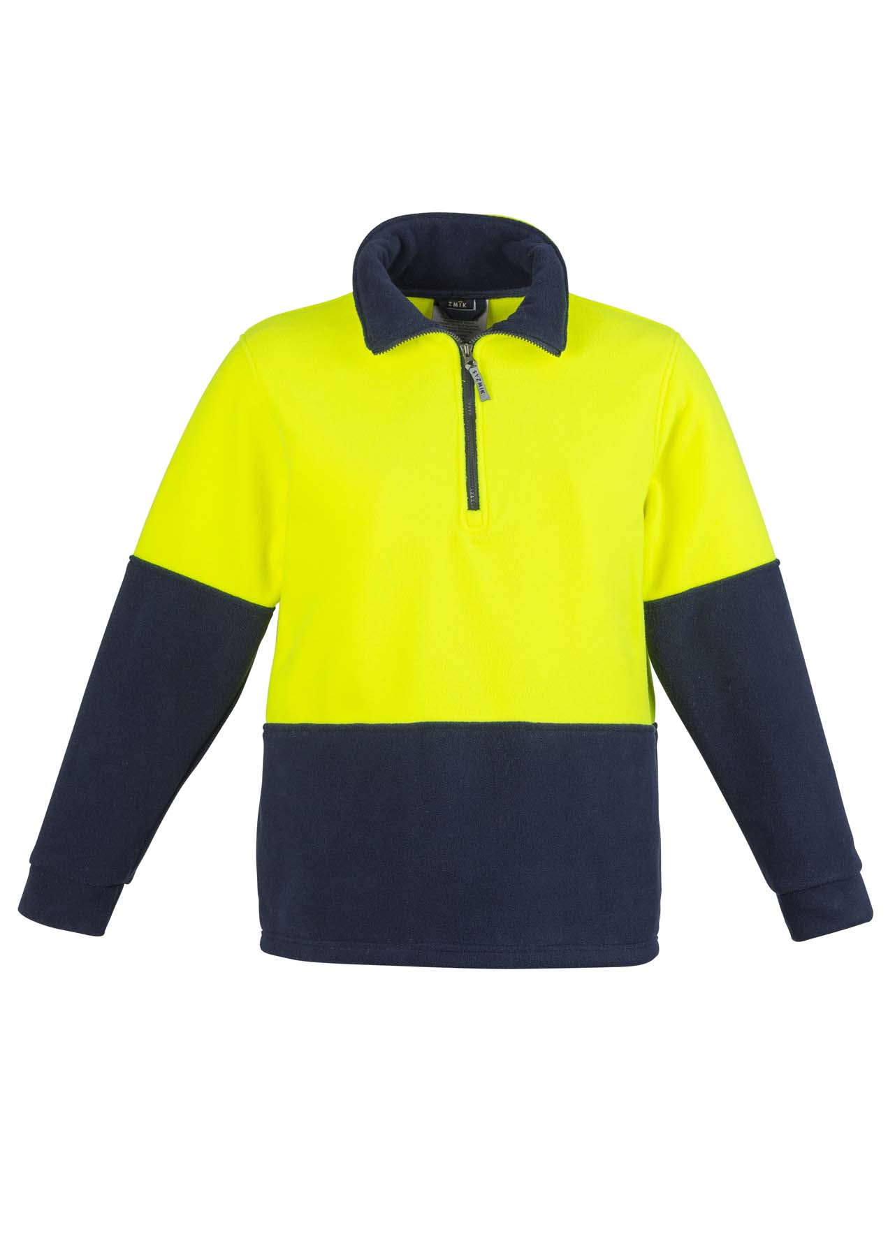 Syzmik Unisex Polar Fleece Half Zip Hi Vis Jumper ZT460 (390 gsm Polyester Fleece) (Yellow/Navy)