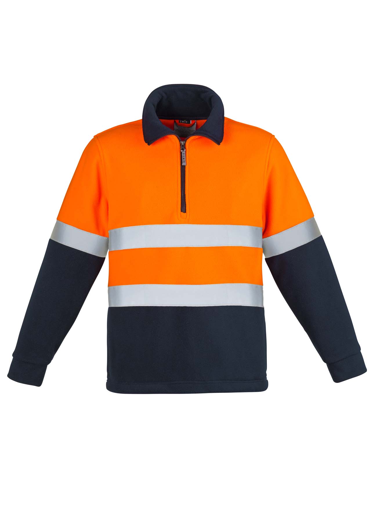 Syzmik Unisex Polar Fleece Reflective Taped Half Zip Hi Vis Jumper ZT461 (390 gsm Polyester Fleece) (Orange/Navy)