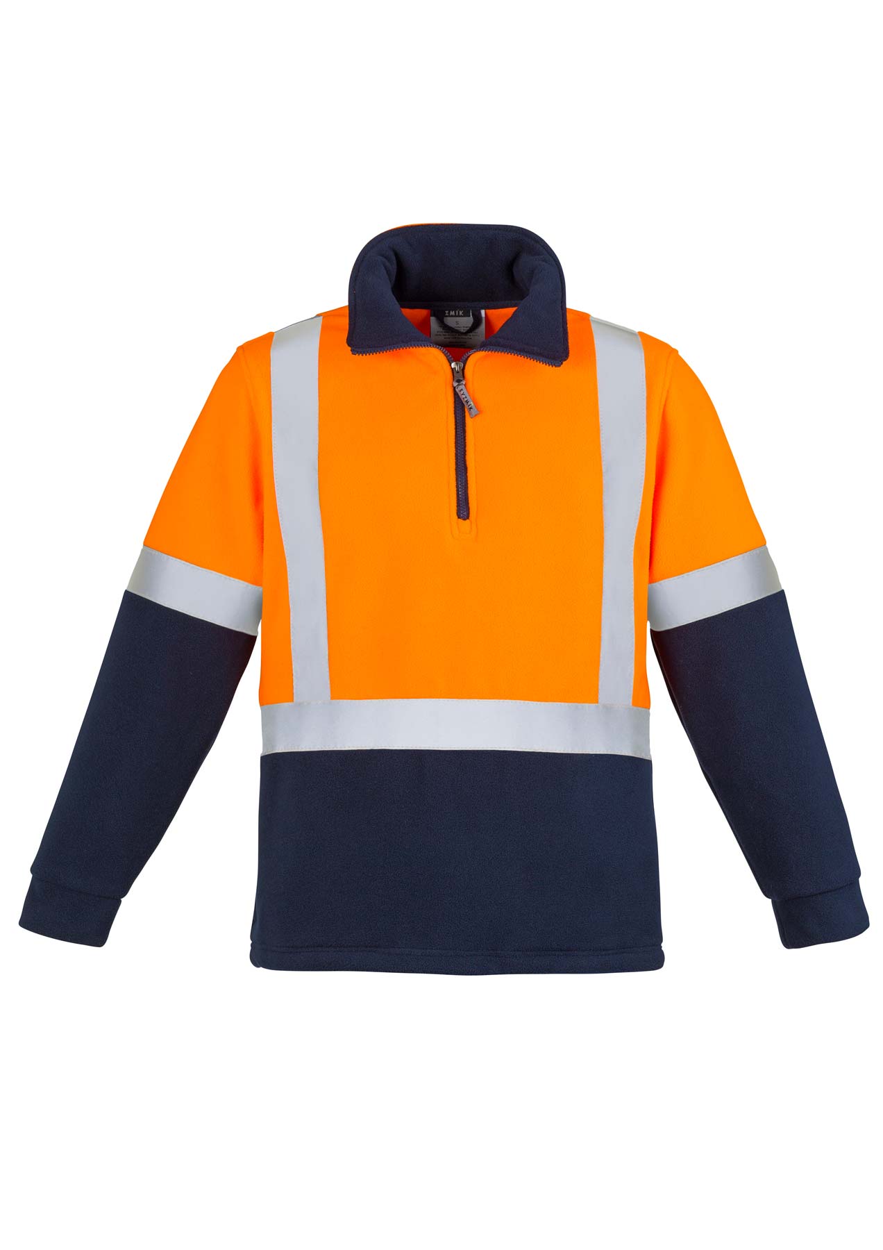 Syzmik Unisex Polar Fleece Shoulder Reflective Taped Half Zip Hi Vis Jumper ZT462 (390 gsm Polyester Fleece) (Orange/Navy)