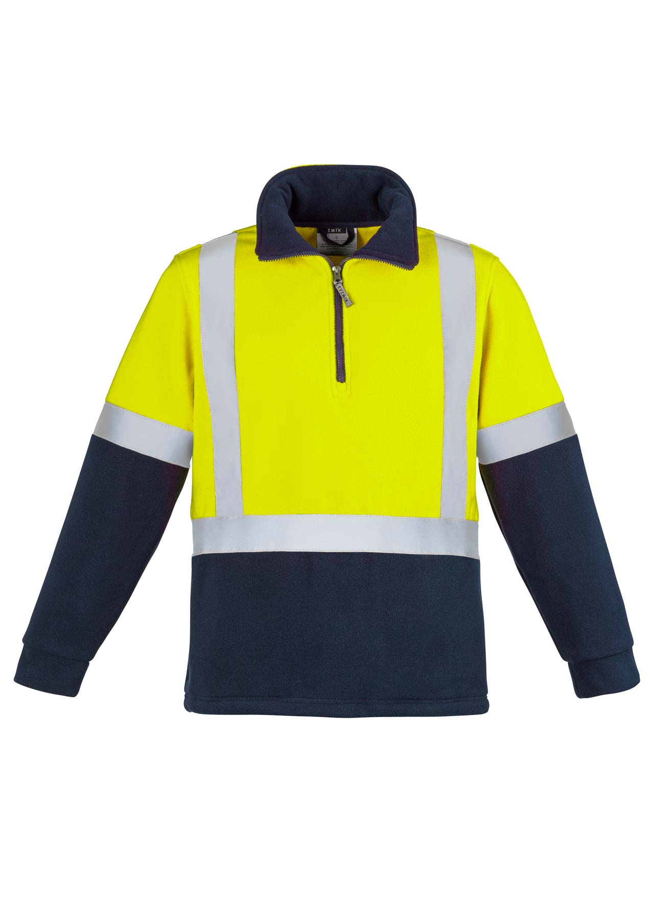 Syzmik Unisex Polar Fleece Shoulder Reflective Taped Half Zip Hi Vis Jumper ZT462 (390 gsm Polyester Fleece) (Yellow/Navy)