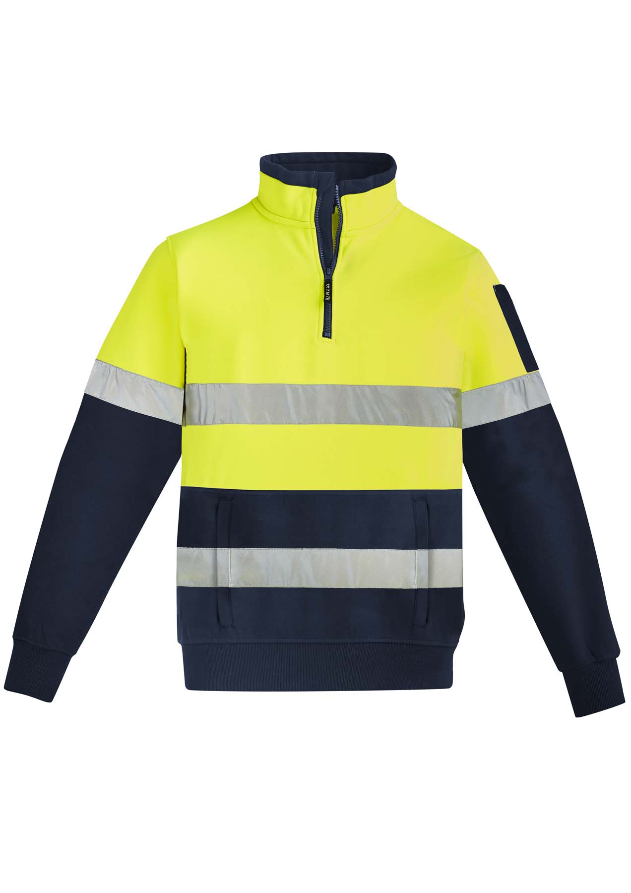 Syzmik Unisex Reflective Taped Half Zip Hi Vis Jumper ZT567 (320 gsm Polyester) (Yellow/Navy)