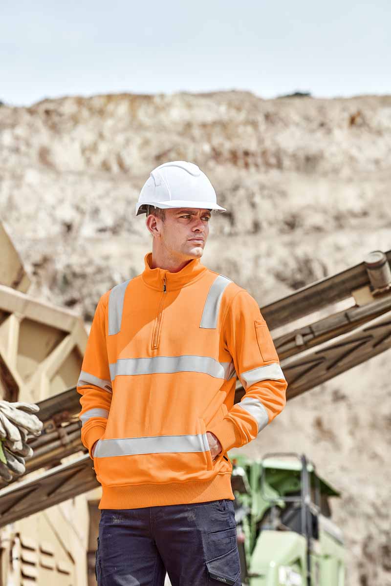 Syzmik Unisex Reflective Taped Half Zip Hi Vis Jumper ZT640 (Victoria Rail) (320 gsm Polyester) (Orange)