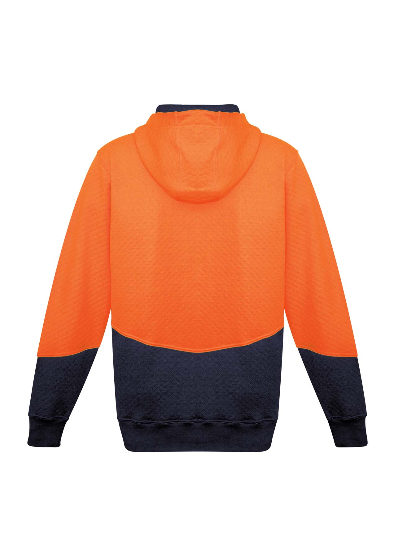 Syzmik Unisex Textured Jacquard Hi Vis Hoodie ZT477 (300 gsm Cotton / Polyester) (Orange/Navy)