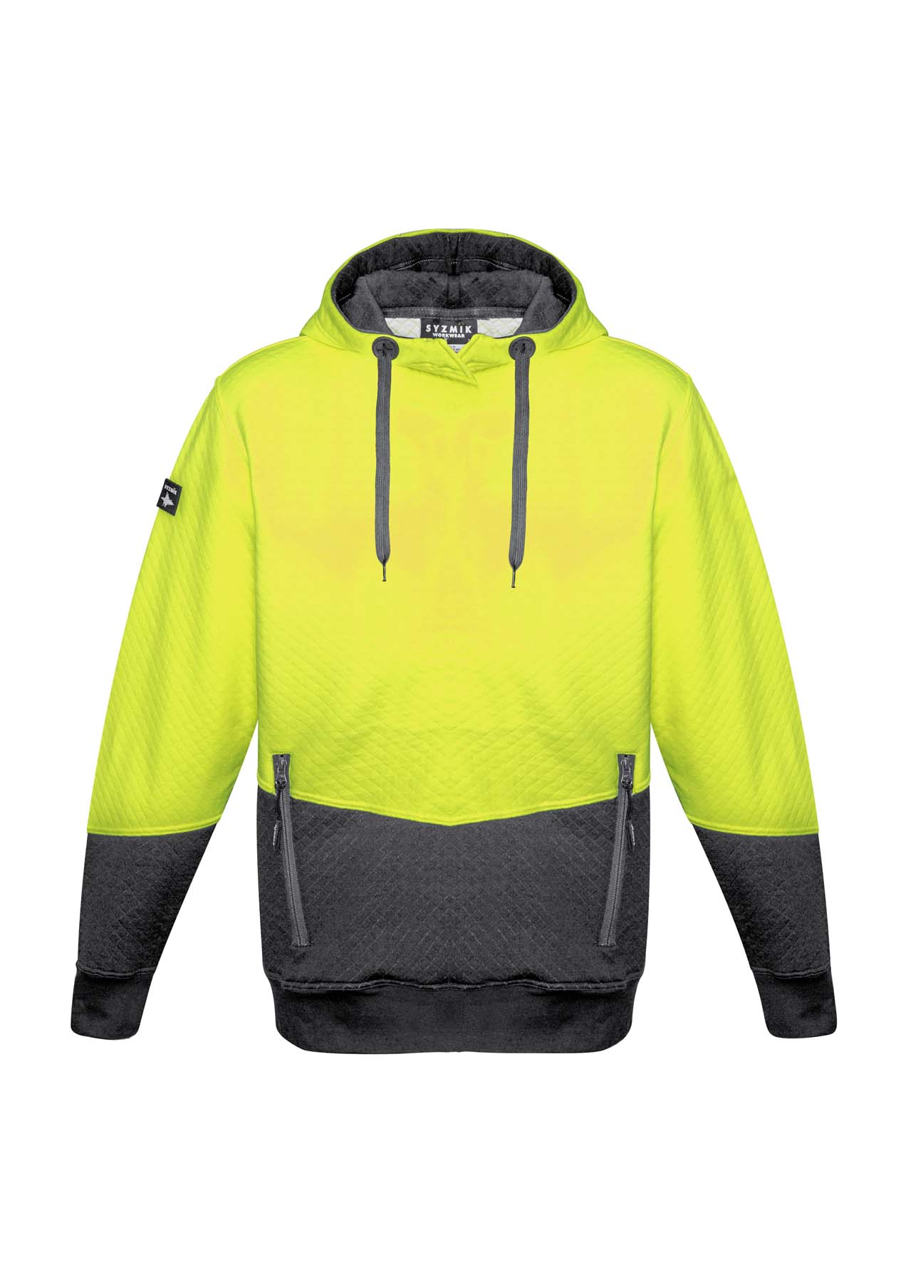 Syzmik Unisex Textured Jacquard Hi Vis Hoodie ZT477 (300 gsm Cotton / Polyester) (Yellow/Charcoal)