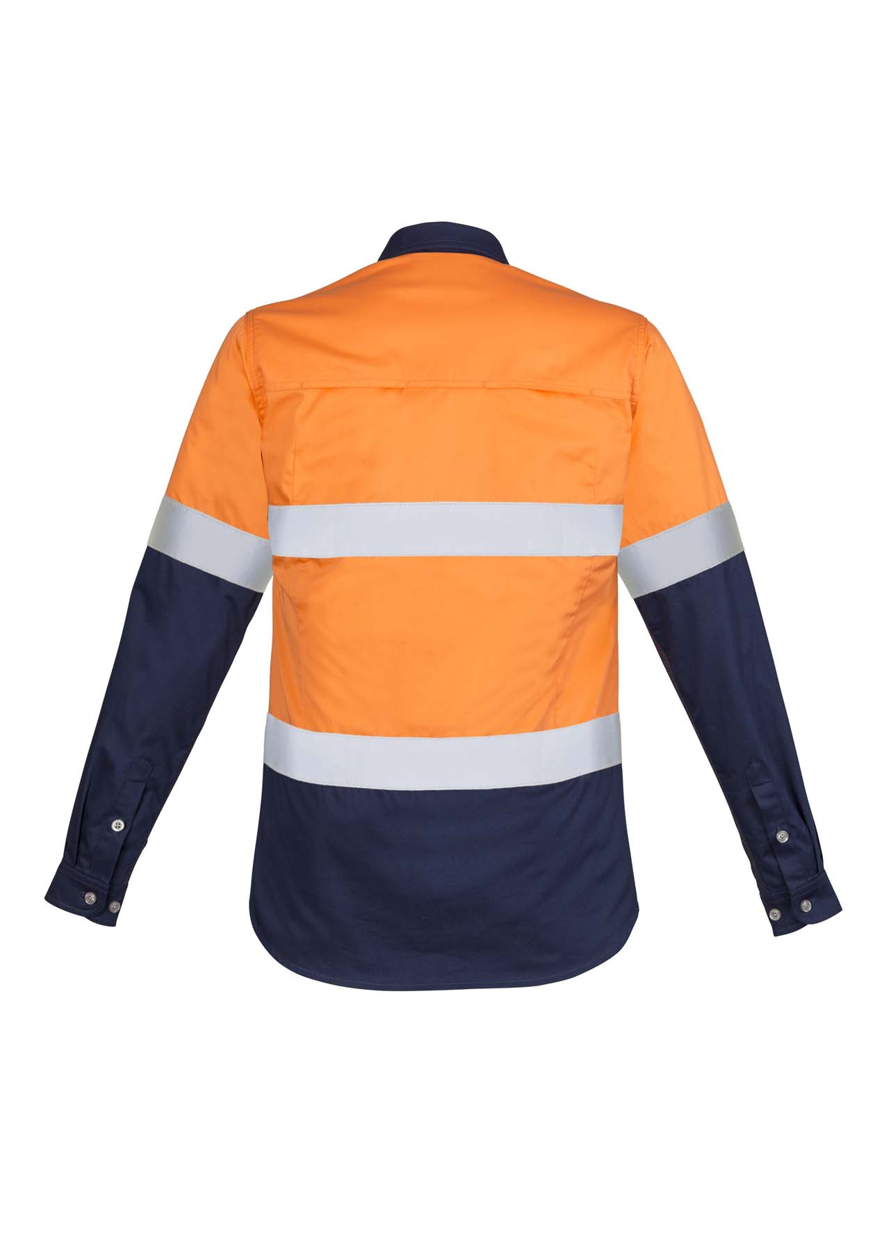 Syzmik Women's Industrial Reflective Taped Long Sleeve Hi Vis Shirt ZWL123 (170 gsm Cotton Twill) (Orange/Navy)