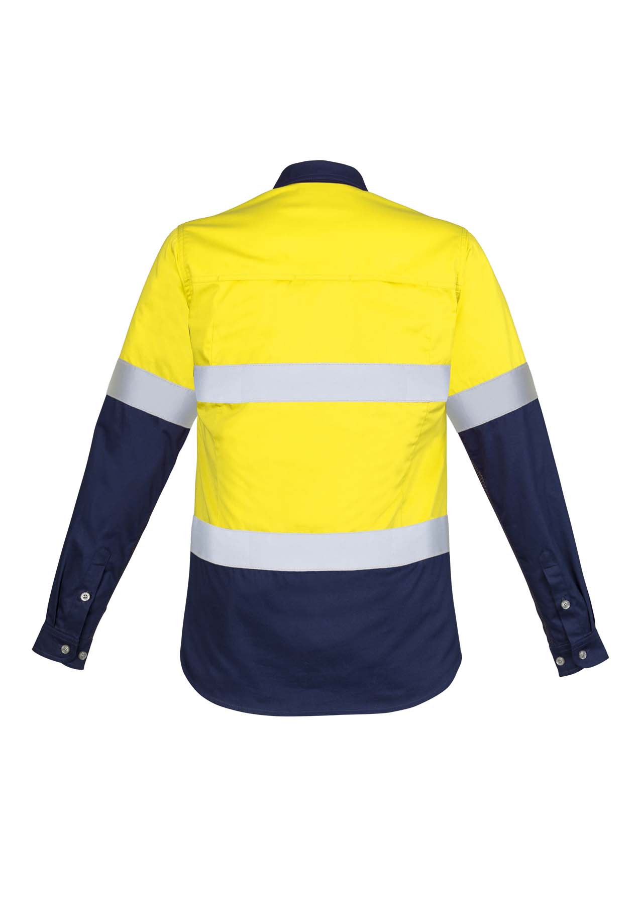 Syzmik Women's Industrial Reflective Taped Long Sleeve Hi Vis Shirt ZWL123 (170 gsm Cotton Twill) (Yellow/Navy)