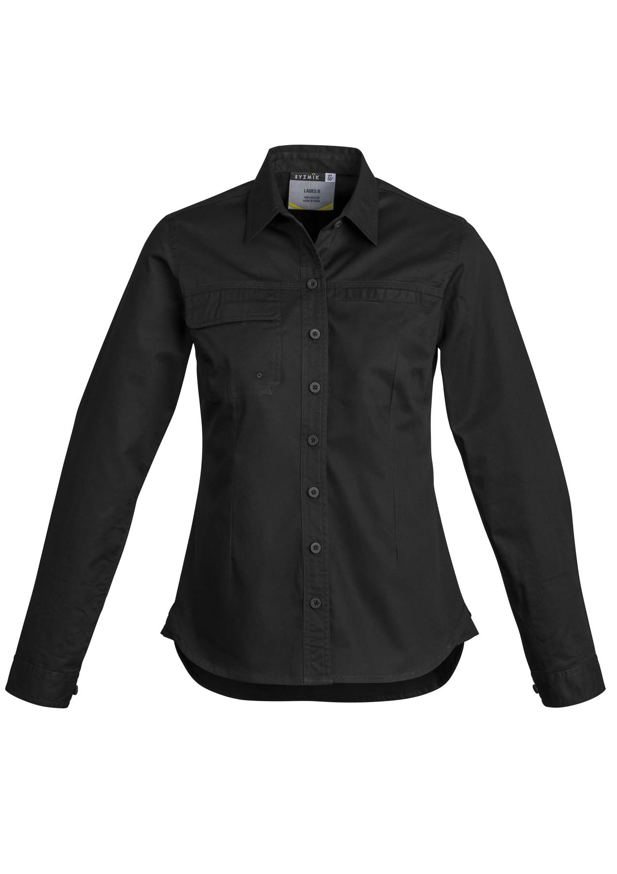 Syzmik Women's Lightweight Tradie Long Sleeve Work Shirt ZWL121 (145 gsm Cotton Twill) (Black)