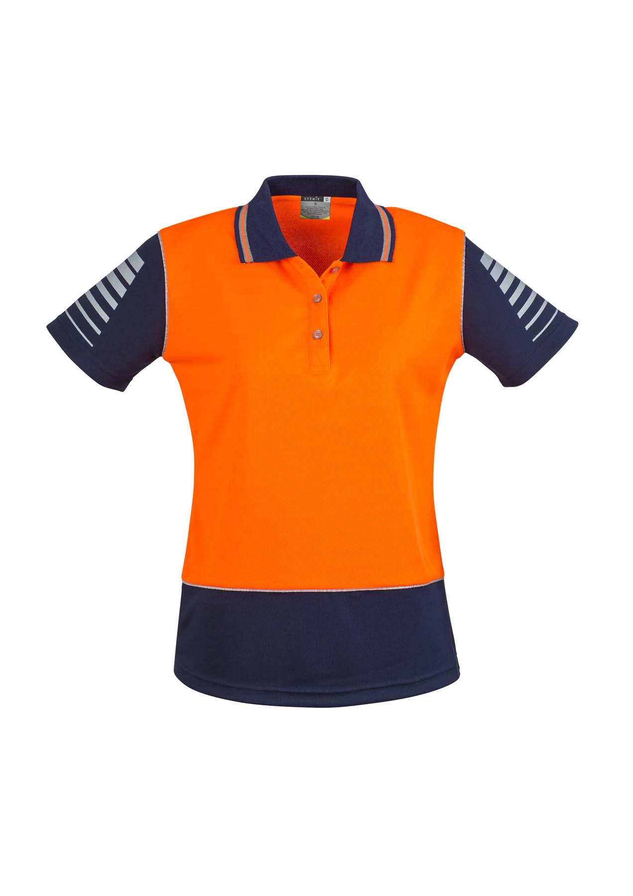 Syzmik Women's Zone Hi Vis Polo Shirt ZHL236 (175 gsm Polyester) (Orange/Navy)