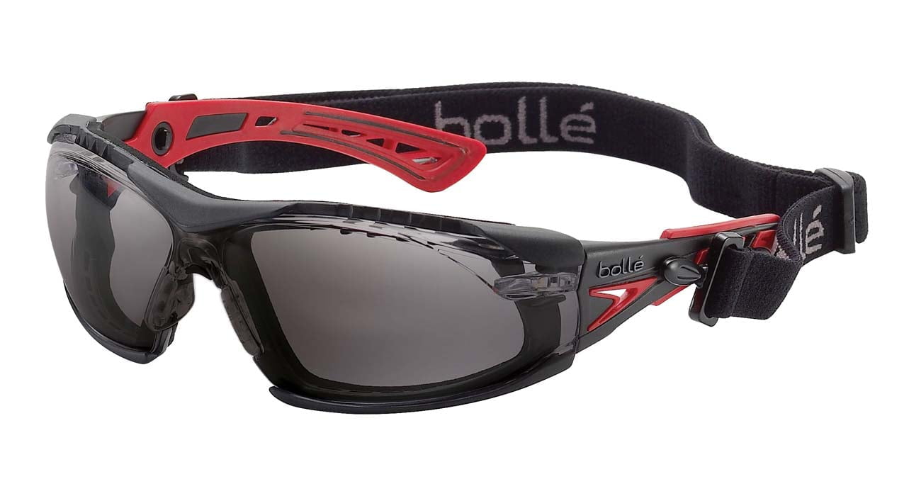 Bolle Rush Plus Safety Glasses Black/Gray Temples Smoke Anti-Fog Lens 